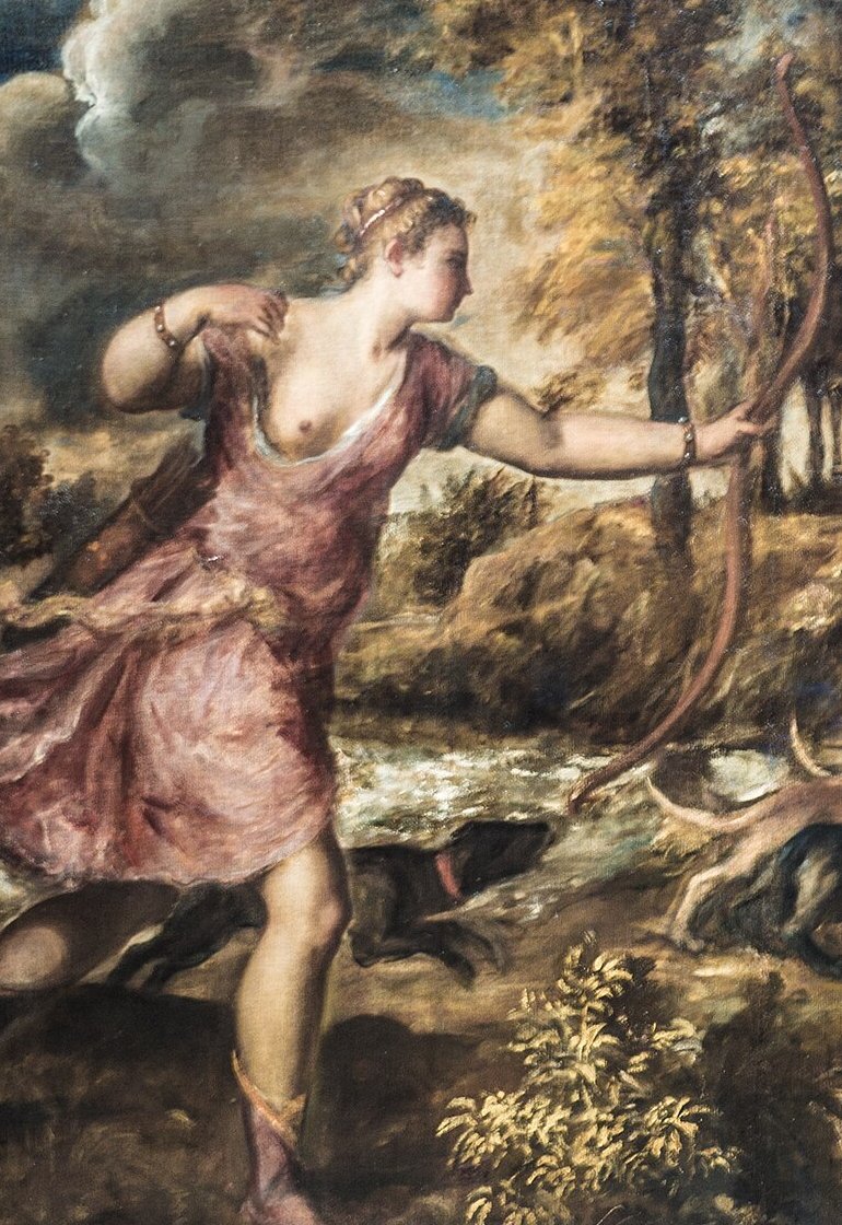 Diana Drawing Her Bow detail in The Death of Actaeon